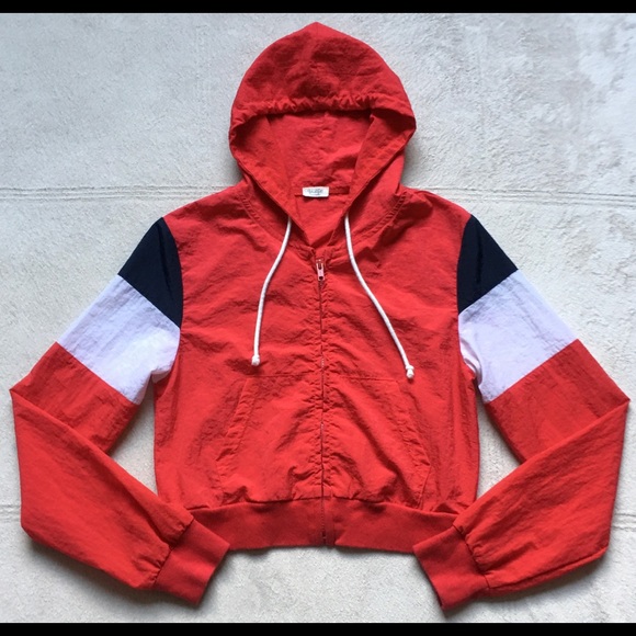John Galt BRANDY MELVILLE Nylon Hoodie, Red, White - Picture 4 of 8